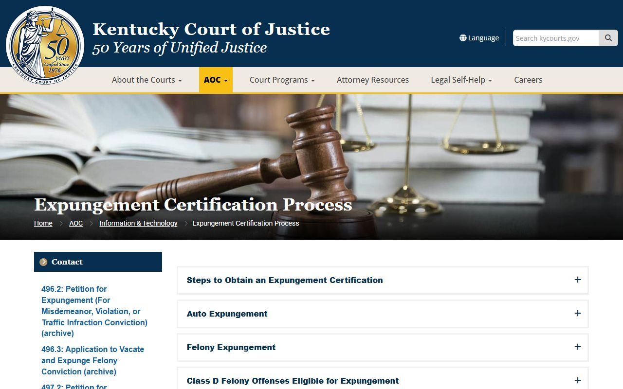 Bell County court records Kentucky AOC expungement certification process