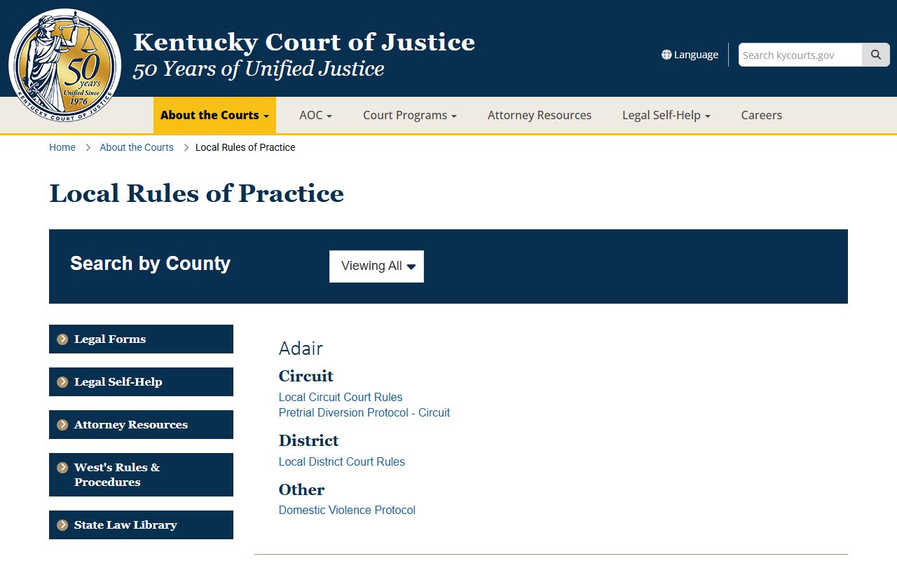 Bell County court records Kentucky Court of Justice rules of practice search