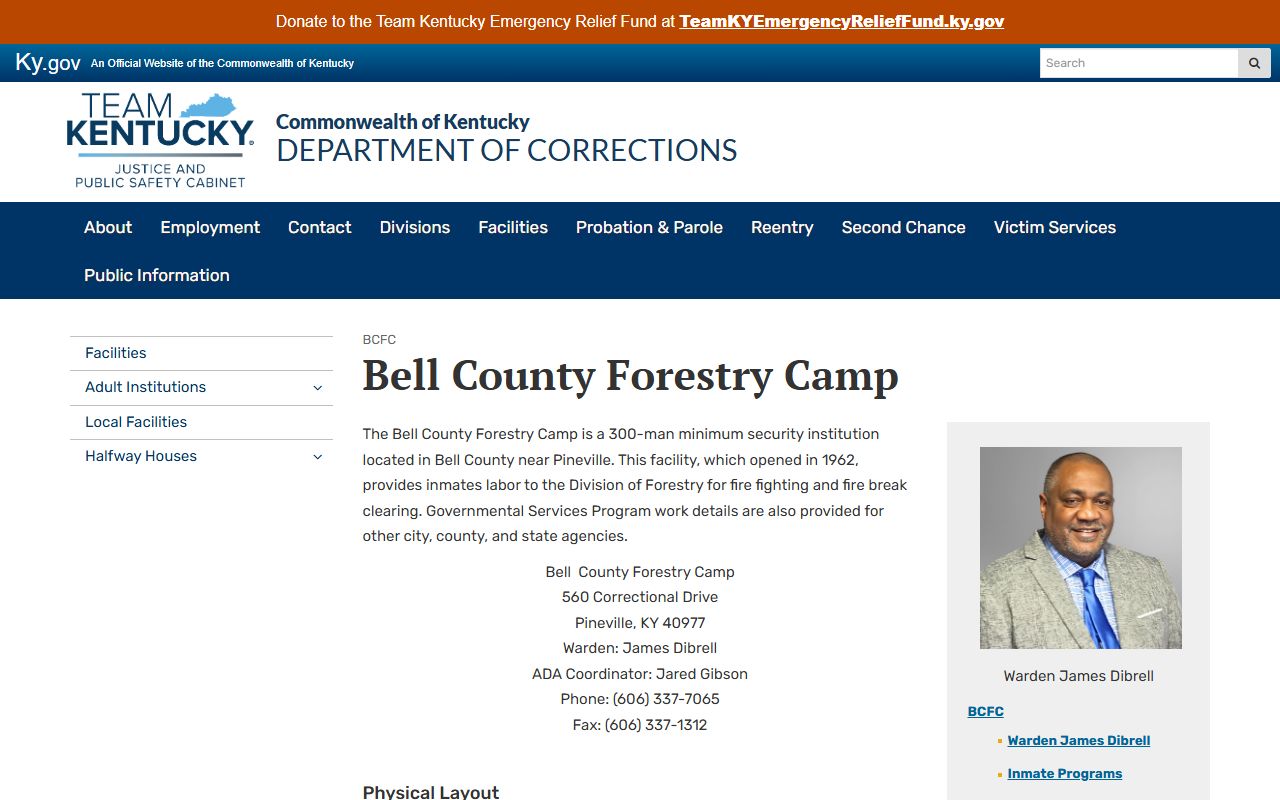 Bell County inmate records Kentucky DOC Bell County Forestry Camp source