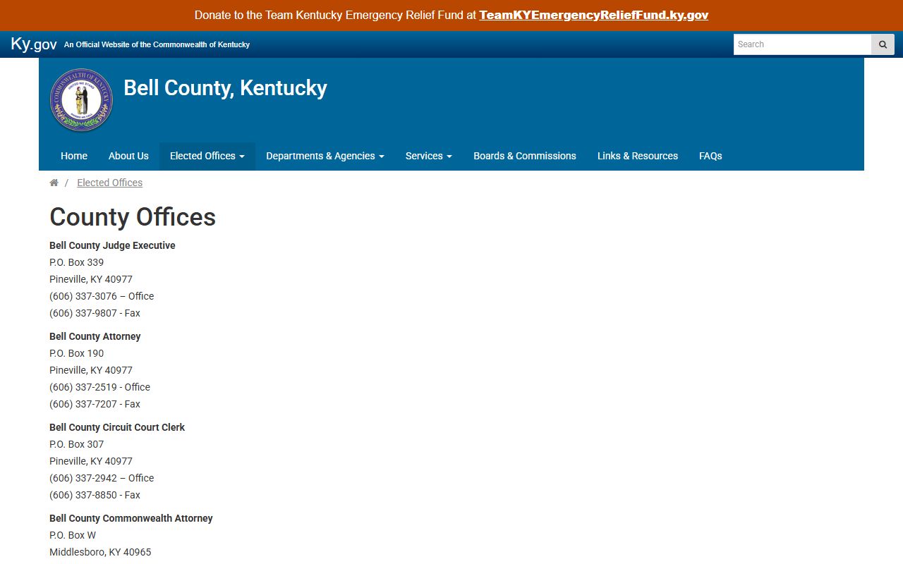 Bell County court records elected offices sheriff jailer and clerk directory