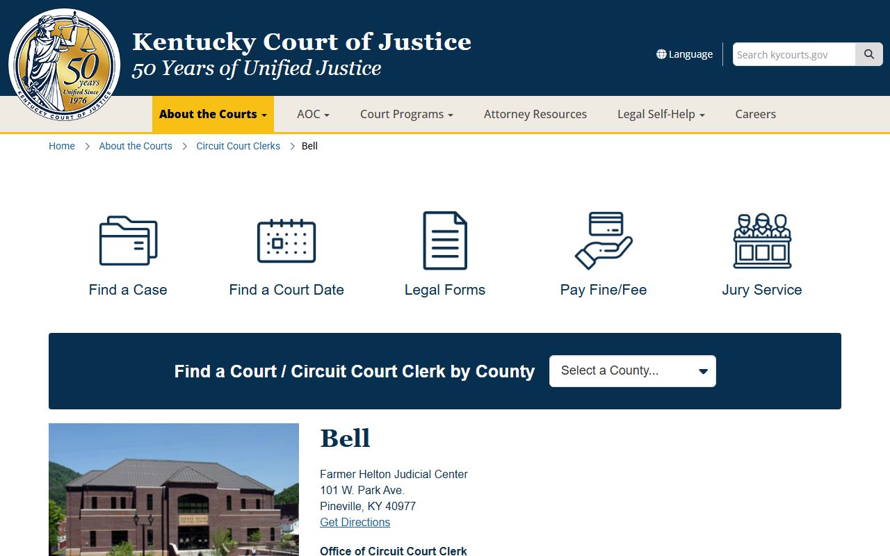 Bell County court records Kentucky Court of Justice Bell County page