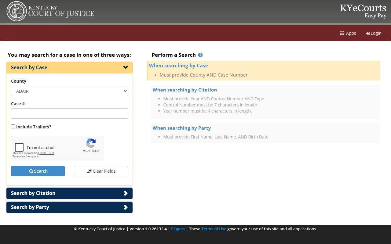 Bell County court records KYeCourts Easy Pay search and payment portal